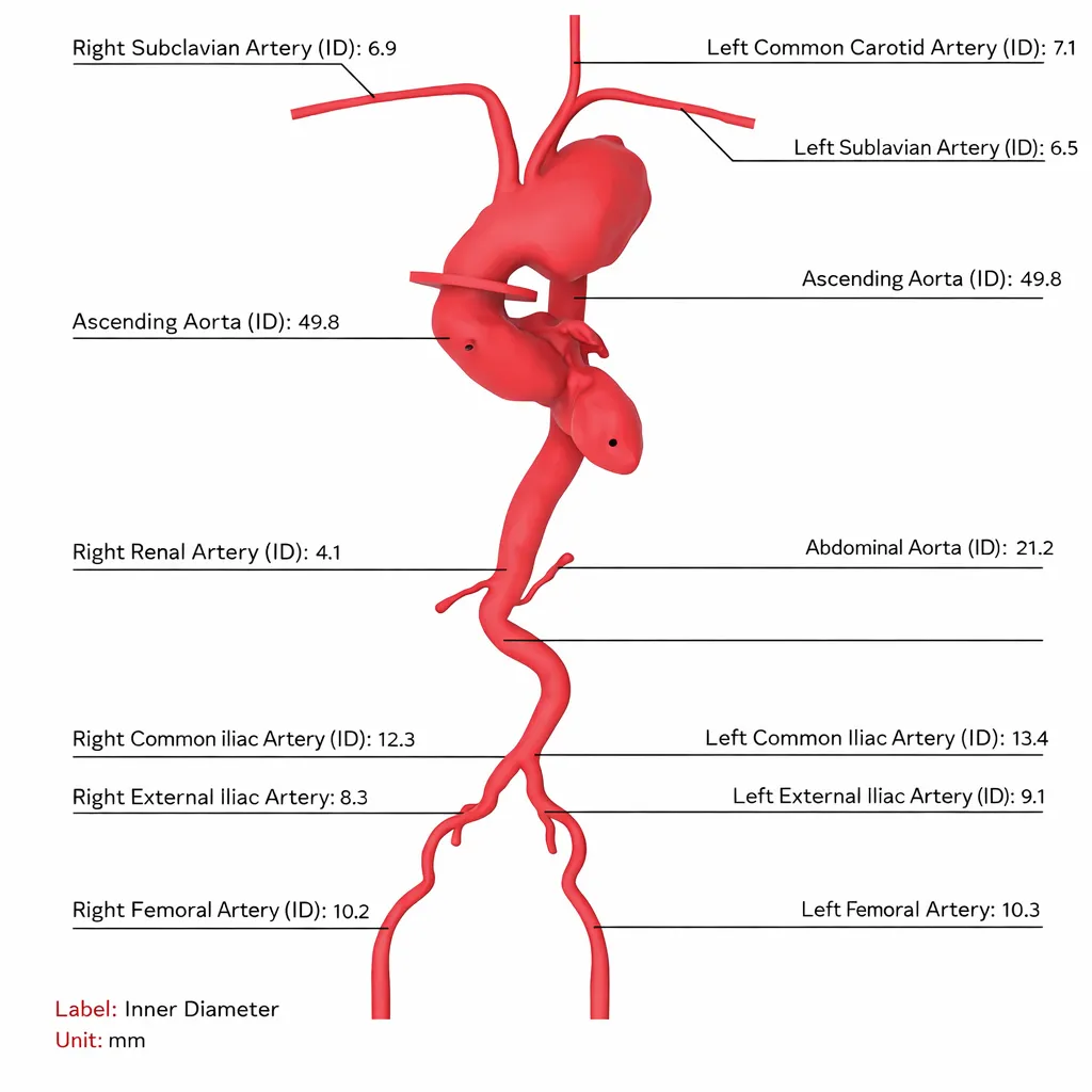 Dimensional drawing of the TAO001 aortic simulation model
